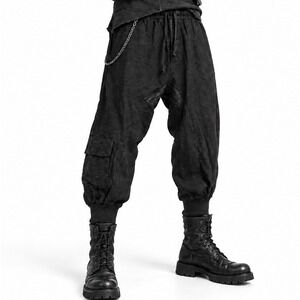 THOM/KROM Thom Krom Black Linen Blend Drop Crotch Cargo Jogger Pants | M
